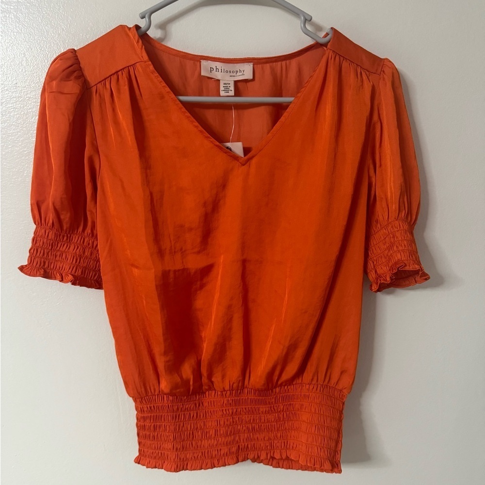 PHILOSOPHY smocked puff sleeve blouse NEW WITH TAGS